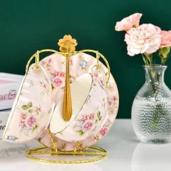 Teetassen-Set aus Bone China – 2-teilig, Blumenmuster, Porzellan, Kaffeetasse, Geschenk, 200 ml