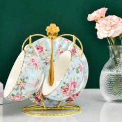 Teetassen-Set aus Bone China – 2-teilig, Blumenmuster, Porzellan, Kaffeetasse, Geschenk, 200 ml