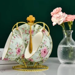 Teetassen-Set aus Bone China – 2-teilig, Blumenmuster, Porzellan, Kaffeetasse, Geschenk, 200 ml