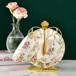 Teetassen-Set aus Bone China – 2-teilig, Blumenmuster, Porzellan, Kaffeetasse, Geschenk, 200 ml