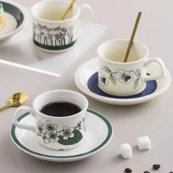 Teetassen-Set aus Keramik – Nordischer Porzellanbecher mit Löffel und Untertasse