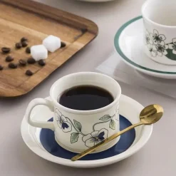 Teetassen-Set aus Keramik – Nordischer Porzellanbecher mit Löffel und Untertasse