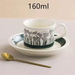 Teetassen-Set aus Keramik – Nordischer Porzellanbecher mit Löffel und Untertasse