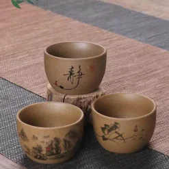 Teetassen-Set aus Keramik – handbemalt, japanisch-chinesischer Puer-Stil