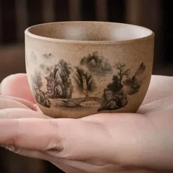 Teetassen-Set aus Keramik – handbemalt, japanisch-chinesischer Puer-Stil