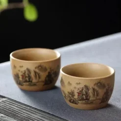 Teetassen-Set aus Keramik – handbemalt, japanisch-chinesischer Puer-Stil