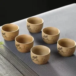 Teetassen-Set aus Keramik – handbemalt, japanisch-chinesischer Puer-Stil