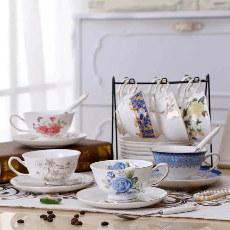Teetassen-Set aus Keramik – elegante Kaffeetassen aus britischem Porzellan, 200 ml