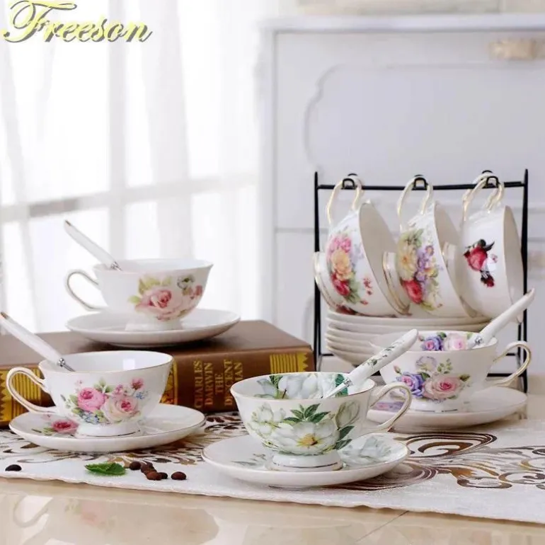 Teetassen-Set aus Keramik – elegante Kaffeetassen aus britischem Porzellan, 200 ml