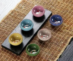 Teetassen-Set aus Keramik mit goldenem Fisch – chinesisches Jingdezhen-Design