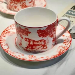 Teetassen-Set mit Dschungeltieren – Löwe-Tiger-Nachmittagstee-Kaffeetasse mit Untertasse