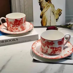 Teetassen-Set mit Dschungeltieren – Löwe-Tiger-Nachmittagstee-Kaffeetasse mit Untertasse