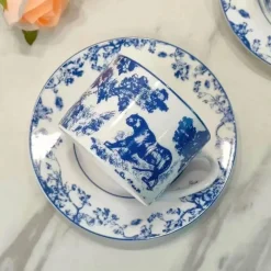 Teetassen-Set mit Dschungeltieren – Löwe-Tiger-Nachmittagstee-Kaffeetasse mit Untertasse