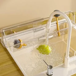 Teleskop-Aufbewahrungsregal für die Küchenspüle – spritzwassergeschützter Organizer