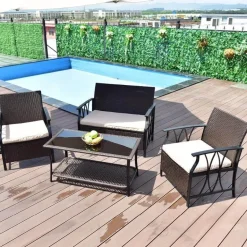 Terrassen-Sitzgruppen-Set für den Außenbereich – 4-teilige Gartenmöbel mit Kissen