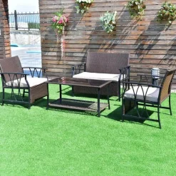 Terrassen-Sitzgruppen-Set für den Außenbereich – 4-teilige Gartenmöbel mit Kissen