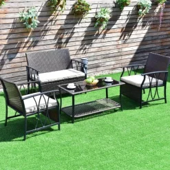 Terrassen-Sitzgruppen-Set für den Außenbereich – 4-teilige Gartenmöbel mit Kissen