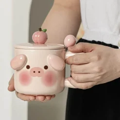 Tierbecher-Set – Schwein und Hund mit Deckel, Löffel und Untertasse für Kaffee