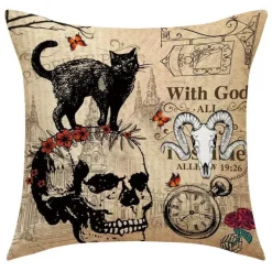 Totenkopf Kürbis Kissenbezüge – Halloween Leinen Dekokissen