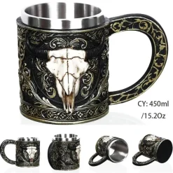 Totenkopf-Ritter-Bierkrug - Halloween-Krug aus Edelstahl mit Harz