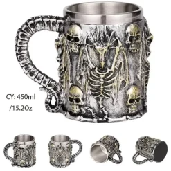 Totenkopf-Ritter-Bierkrug - Halloween-Krug aus Edelstahl mit Harz