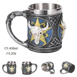 Totenkopf-Ritter-Bierkrug - Halloween-Krug aus Edelstahl mit Harz