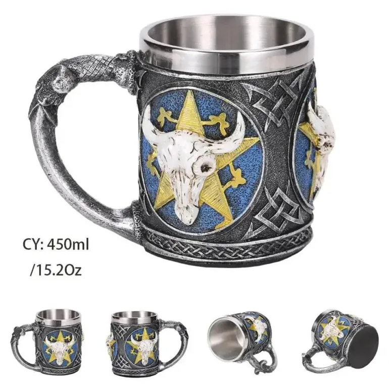 Totenkopf-Ritter-Bierkrug - Halloween-Krug aus Edelstahl mit Harz