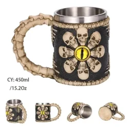 Totenkopf-Ritter-Bierkrug - Halloween-Krug aus Edelstahl mit Harz