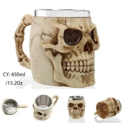 Totenkopf-Ritter-Bierkrug - Halloween-Krug aus Edelstahl mit Harz