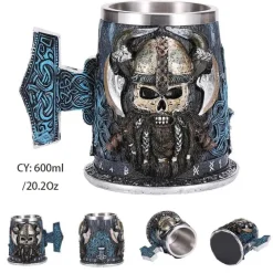 Totenkopf-Ritter-Bierkrug - Halloween-Krug aus Edelstahl mit Harz