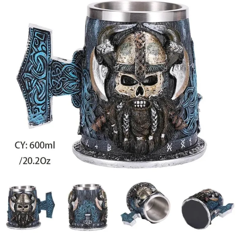Totenkopf-Ritter-Bierkrug - Halloween-Krug aus Edelstahl mit Harz