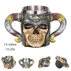 Totenkopf-Ritter-Bierkrug - Halloween-Krug aus Edelstahl mit Harz