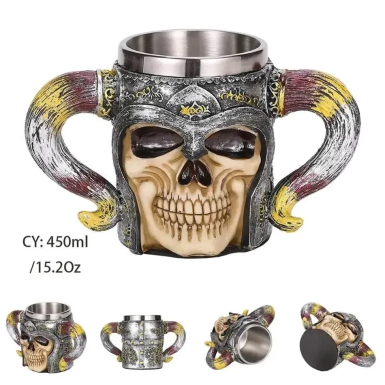 Totenkopf-Ritter-Bierkrug - Halloween-Krug aus Edelstahl mit Harz