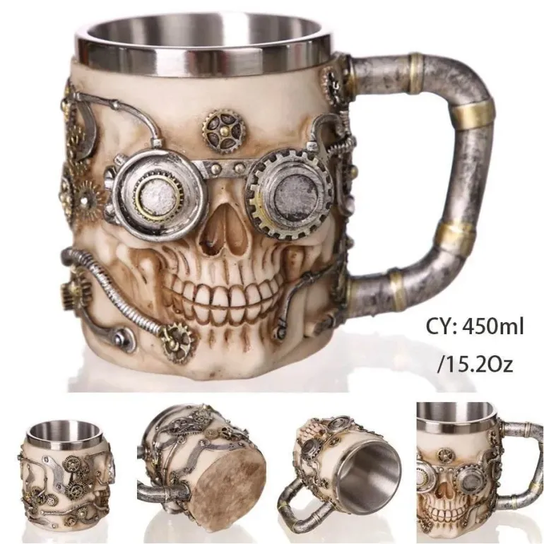 Totenkopf-Ritter-Bierkrug - Halloween-Krug aus Edelstahl mit Harz