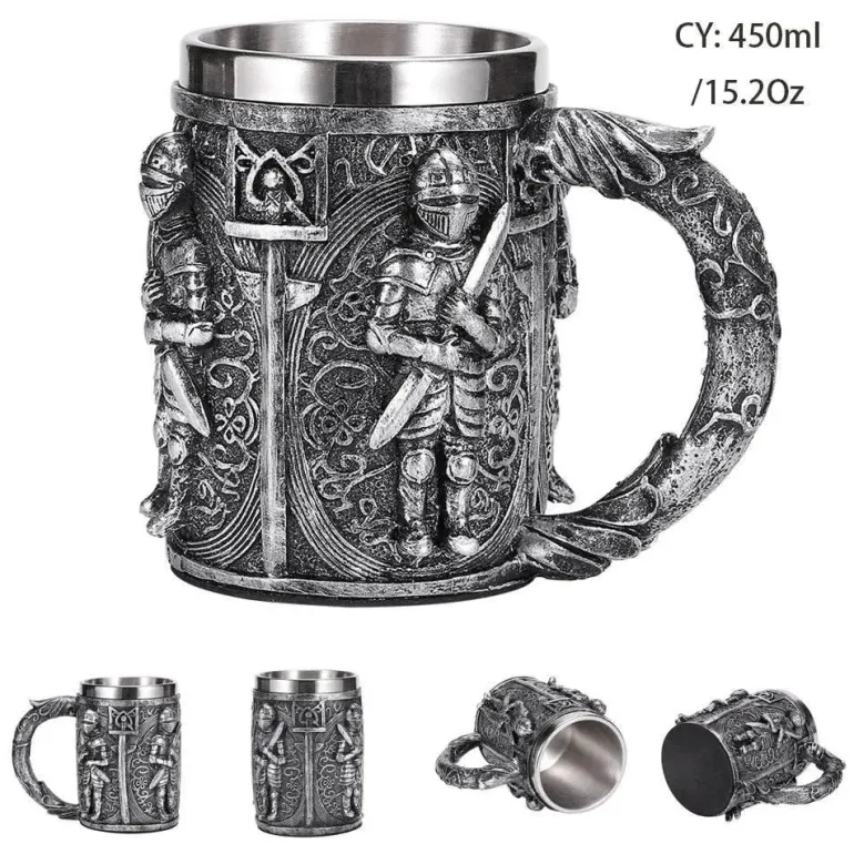 Totenkopf-Ritter-Bierkrug - Halloween-Krug aus Edelstahl mit Harz