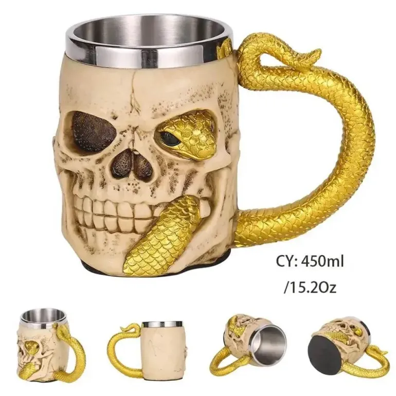 Totenkopf-Ritter-Bierkrug - Halloween-Krug aus Edelstahl mit Harz