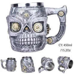 Totenkopf-Ritter-Bierkrug - Halloween-Krug aus Edelstahl mit Harz
