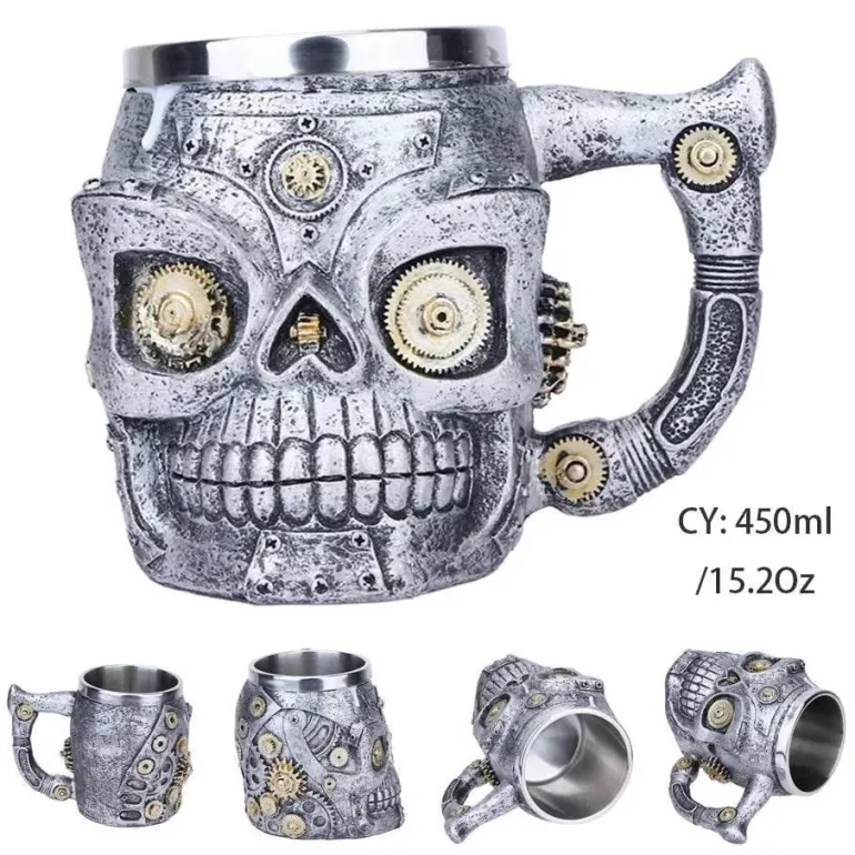 Totenkopf-Ritter-Bierkrug - Halloween-Krug aus Edelstahl mit Harz