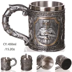 Totenkopf-Ritter-Bierkrug - Halloween-Krug aus Edelstahl mit Harz