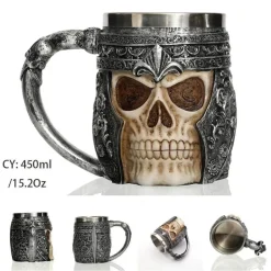 Totenkopf-Ritter-Bierkrug - Halloween-Krug aus Edelstahl mit Harz