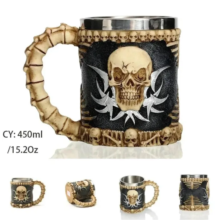 Totenkopf-Ritter-Bierkrug - Halloween-Krug aus Edelstahl mit Harz