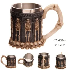 Totenkopf-Ritter-Bierkrug - Halloween-Krug aus Edelstahl mit Harz