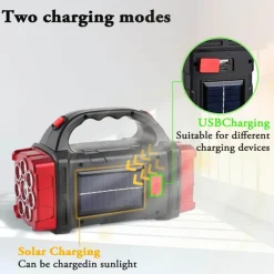 Tragbare Solar-Powerbank mit LED-Taschenlampe – Ladegerät für den Außenbereich