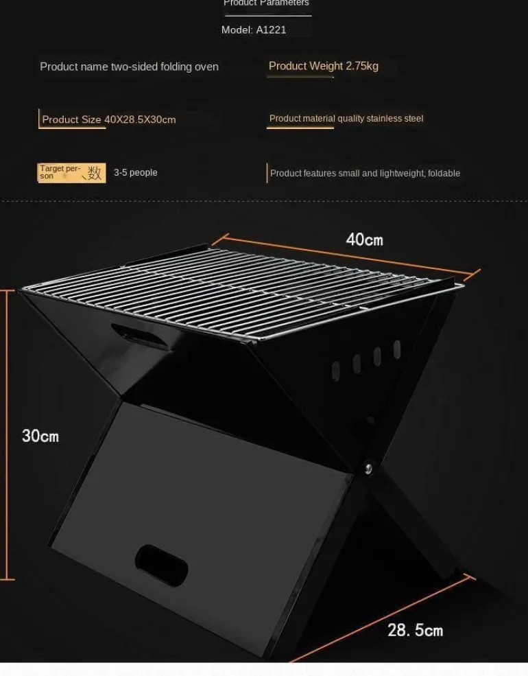 Tragbarer, faltbarer Holzkohlegrill – X-förmiger Outdoor-Grill