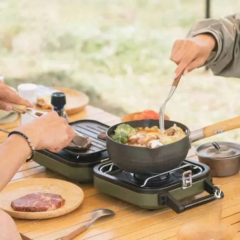 Tragbarer Picknick-Grillofen mit zwei Brennern – kompakte Kochlösung für draußen