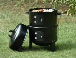 Tragbarer runder BBQ-Smoker-Grill – stapelbares Design mit Deckel