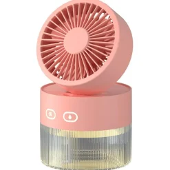 Tragbarer USB-Mini-Faltventilator mit warmem Licht und Sprühfunktion
