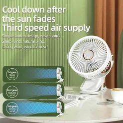 Tragbarer, wiederaufladbarer Kühlventilator zum Anklipsen – Mehrwinkel-Außenventilator