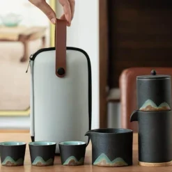 Tragbares Bergteekanne-Set – Reise-Keramikteekanne mit 3 Tassen