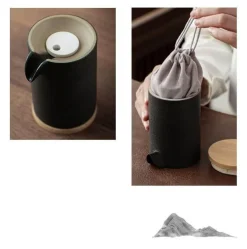 Tragbares Bergteekanne-Set – Reise-Keramikteekanne mit 3 Tassen